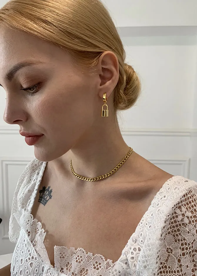 Lock Drop Huggie Hoop Earrings