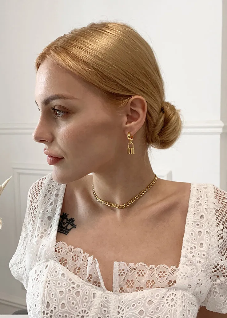 Lock Drop Huggie Hoop Earrings