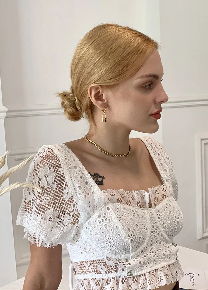Lock Drop Huggie Hoop Earrings