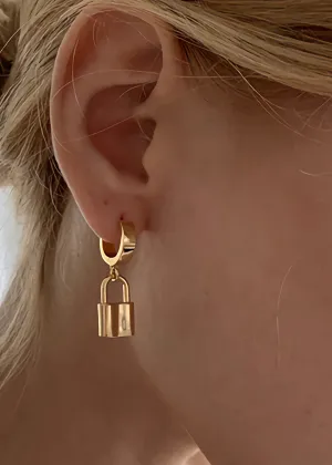 Lock Drop Huggie Hoop Earrings