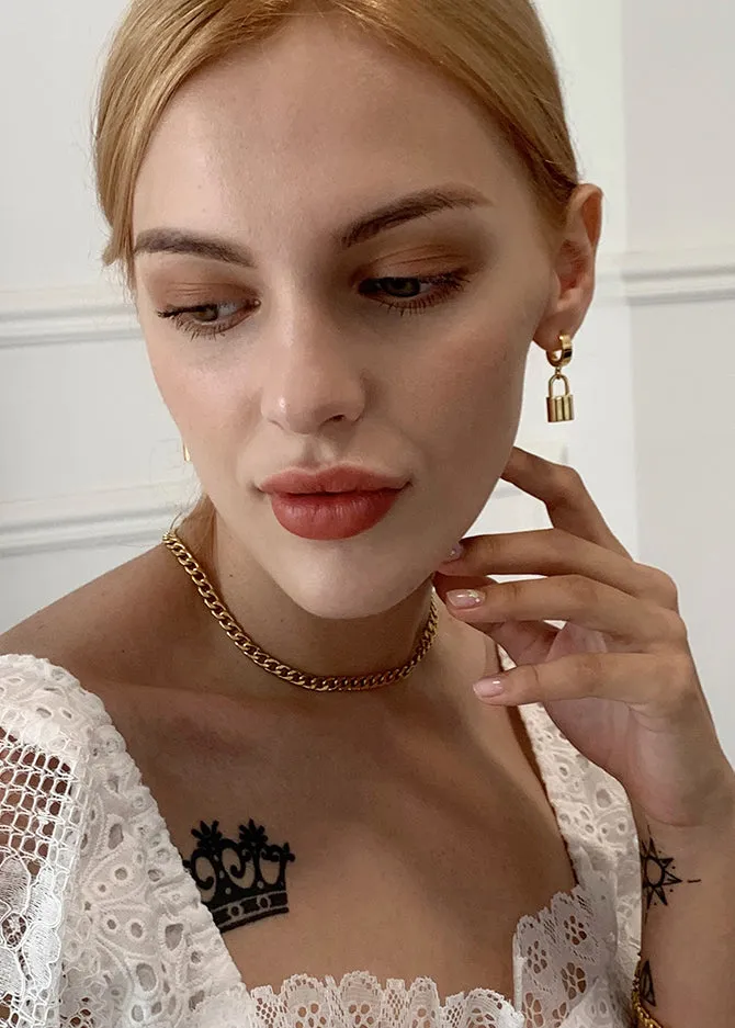Lock Drop Huggie Hoop Earrings