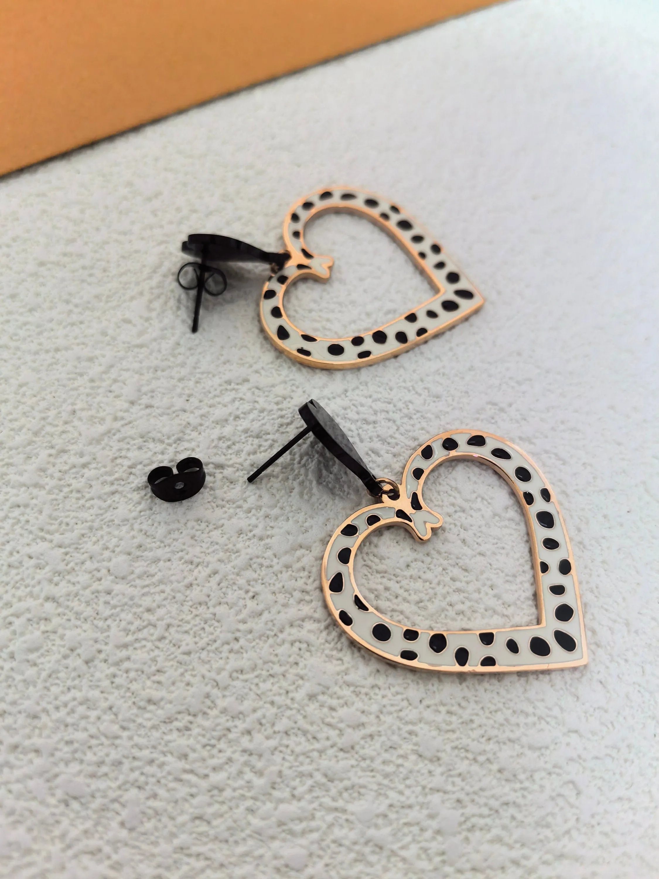 Love Double Heart Titanium steel Drop Statement Earrings