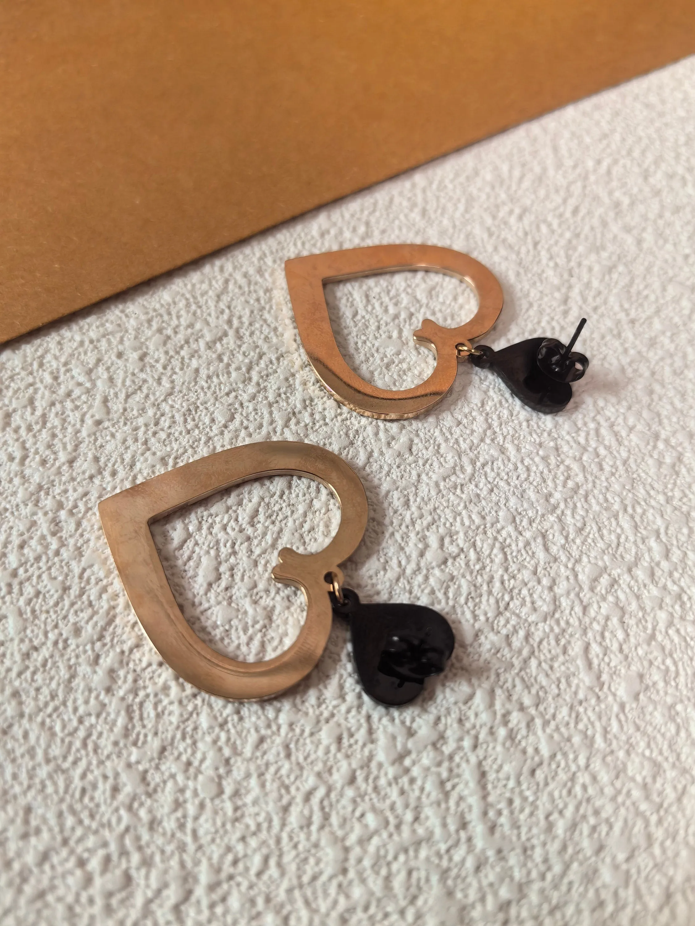 Love Double Heart Titanium steel Drop Statement Earrings