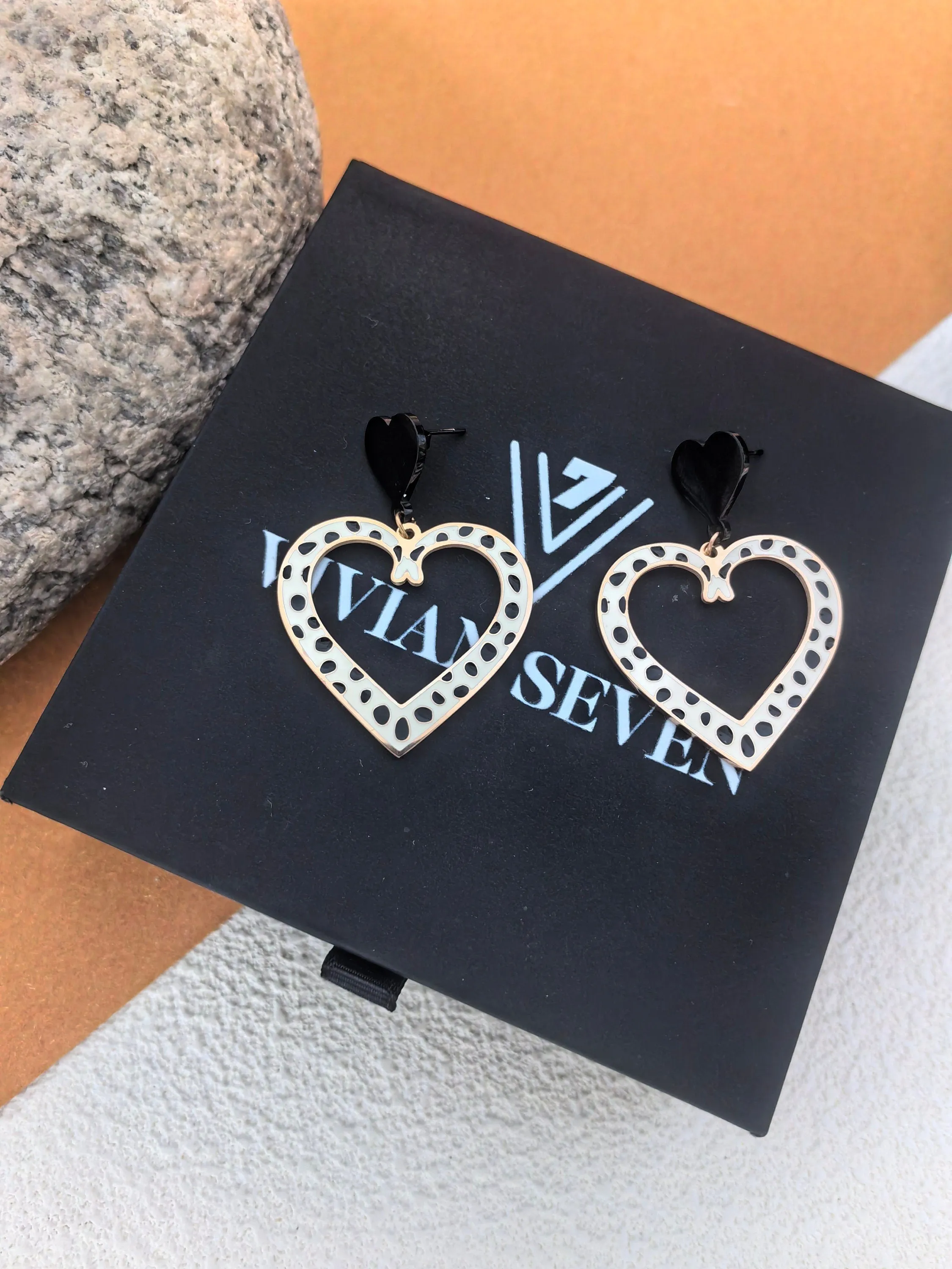Love Double Heart Titanium steel Drop Statement Earrings