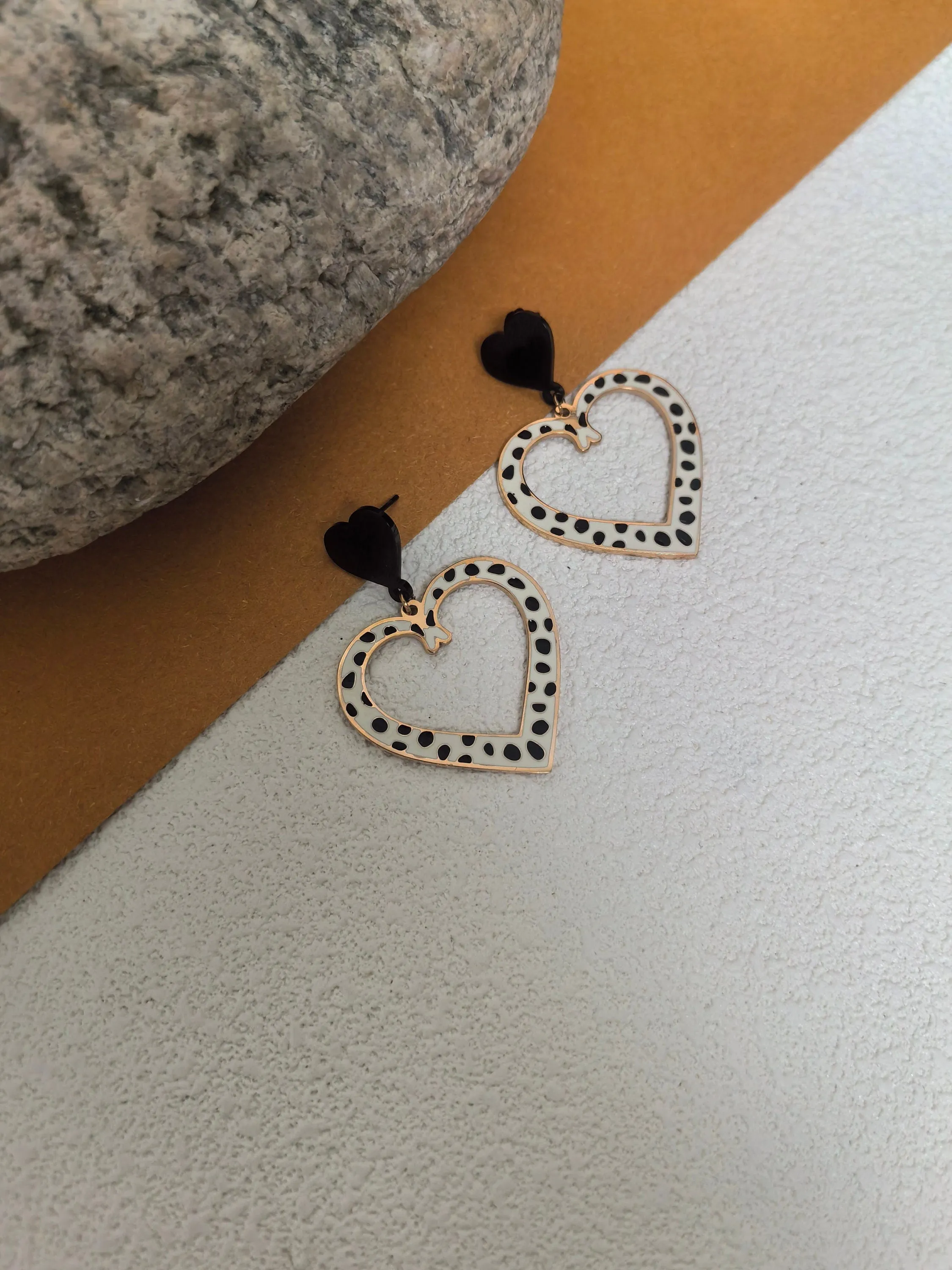 Love Double Heart Titanium steel Drop Statement Earrings