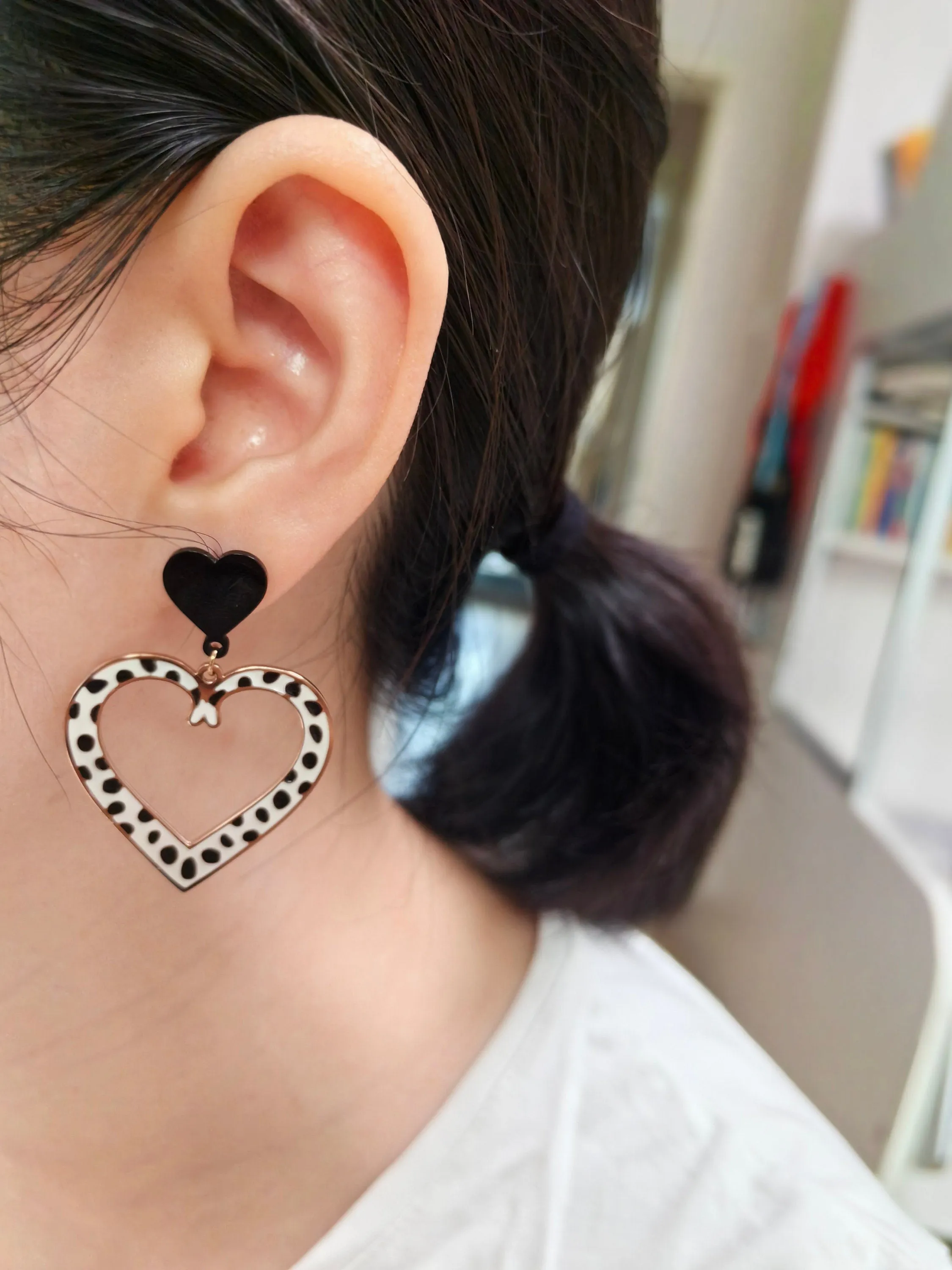 Love Double Heart Titanium steel Drop Statement Earrings