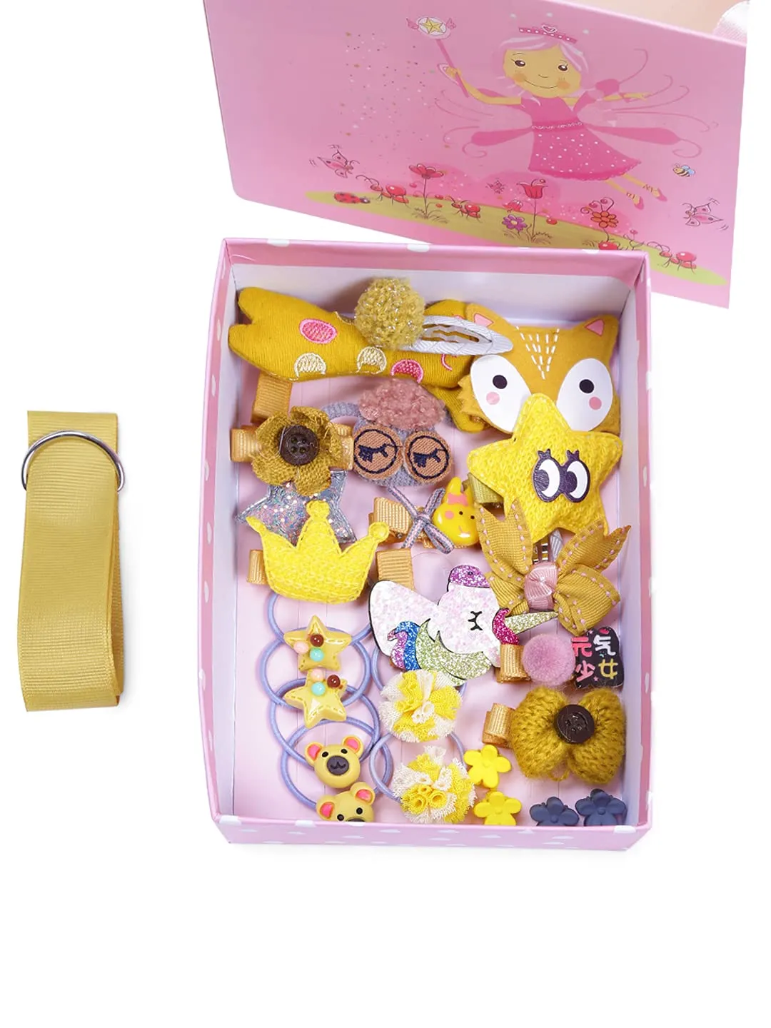 Melbees by Yellow Chimes Gift Set of Hair Accessories for Kids with Hair Clips and Band Assortment Gift Box for Kids Girls (Pack of 24), Medium (YCHASET-KD004-YL)