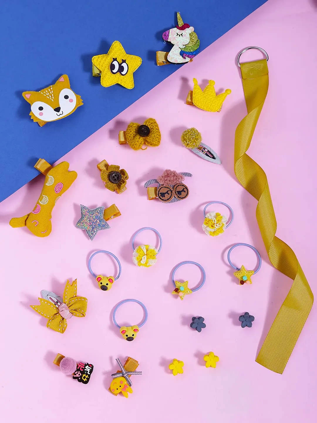 Melbees by Yellow Chimes Gift Set of Hair Accessories for Kids with Hair Clips and Band Assortment Gift Box for Kids Girls (Pack of 24), Medium (YCHASET-KD004-YL)
