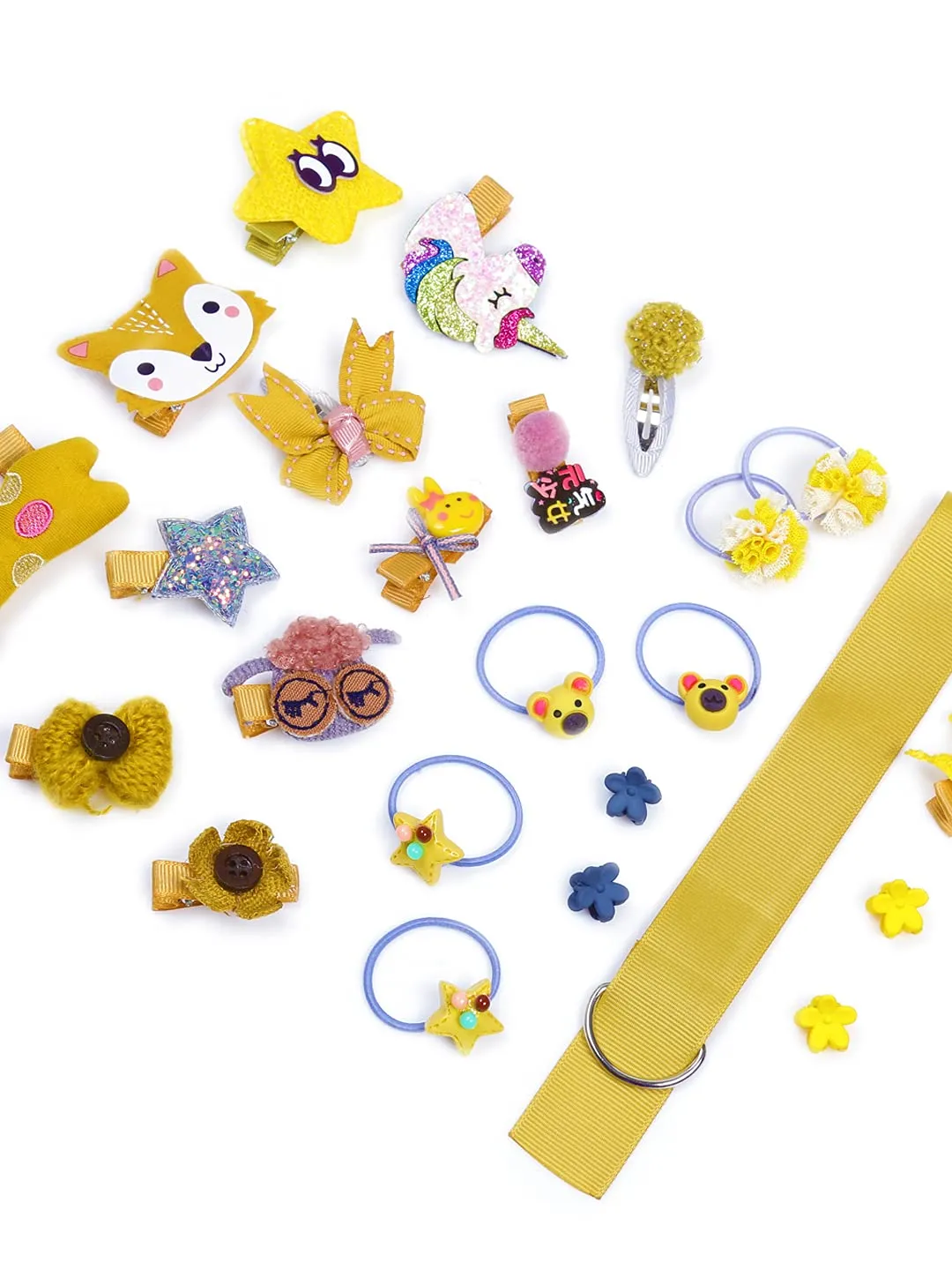 Melbees by Yellow Chimes Gift Set of Hair Accessories for Kids with Hair Clips and Band Assortment Gift Box for Kids Girls (Pack of 24), Medium (YCHASET-KD004-YL)