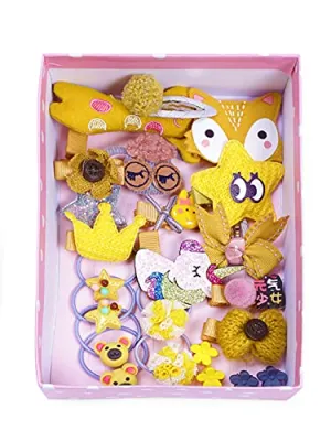 Melbees by Yellow Chimes Gift Set of Hair Accessories for Kids with Hair Clips and Band Assortment Gift Box for Kids Girls (Pack of 24), Medium (YCHASET-KD004-YL)