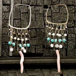 Melissa Joy Manning Gold, Turquoise and Coral Earrings