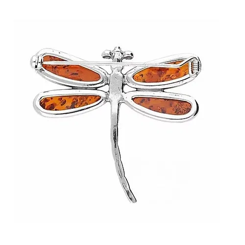 MILENA Brooch Silver and Baltic Amber Multicolor Dragonfly