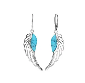MILENA Drop Long Silver Earrings Turquoise Wings