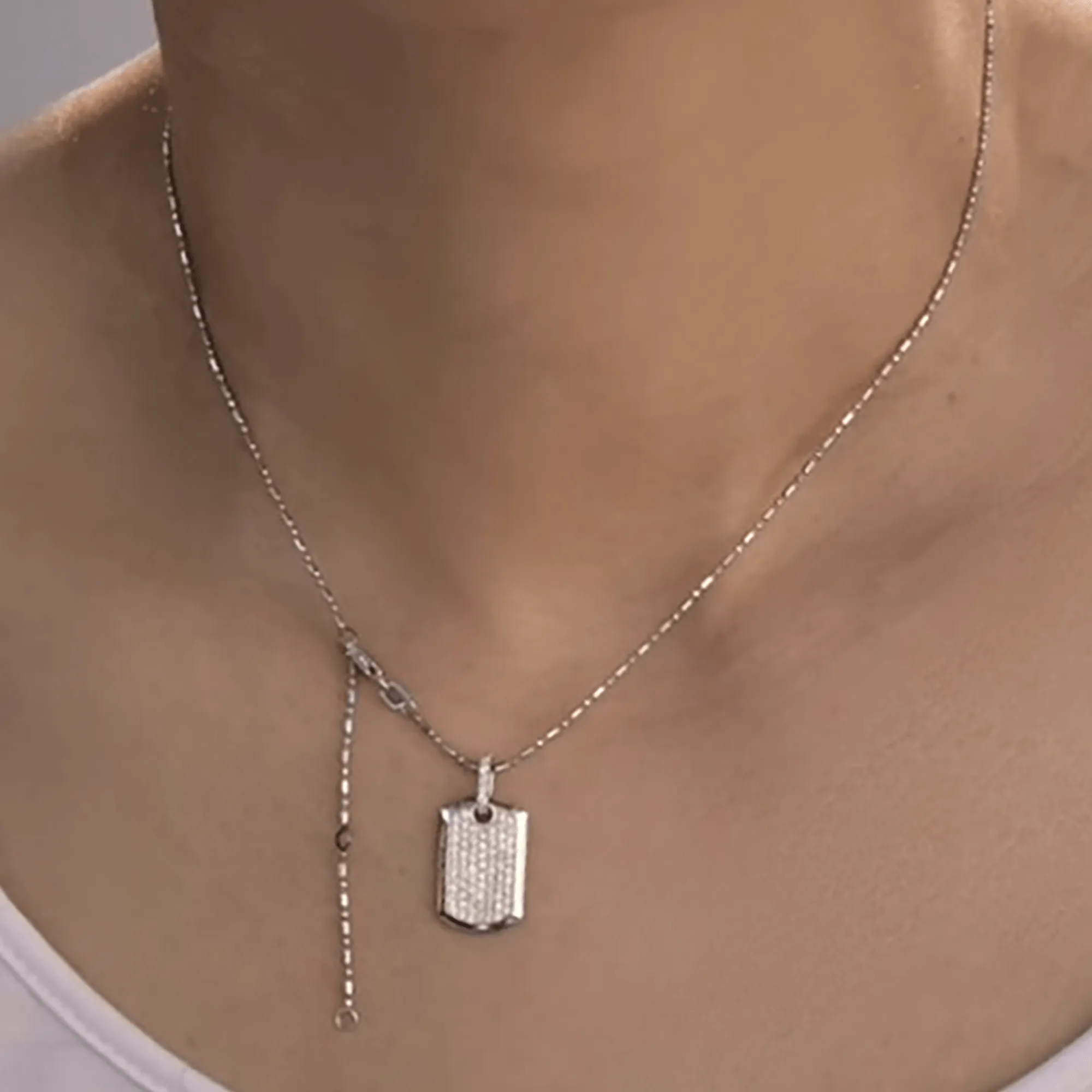 Mini Dog Tag - 18-Karat Solid White Gold  Full Diamond Dog Tag