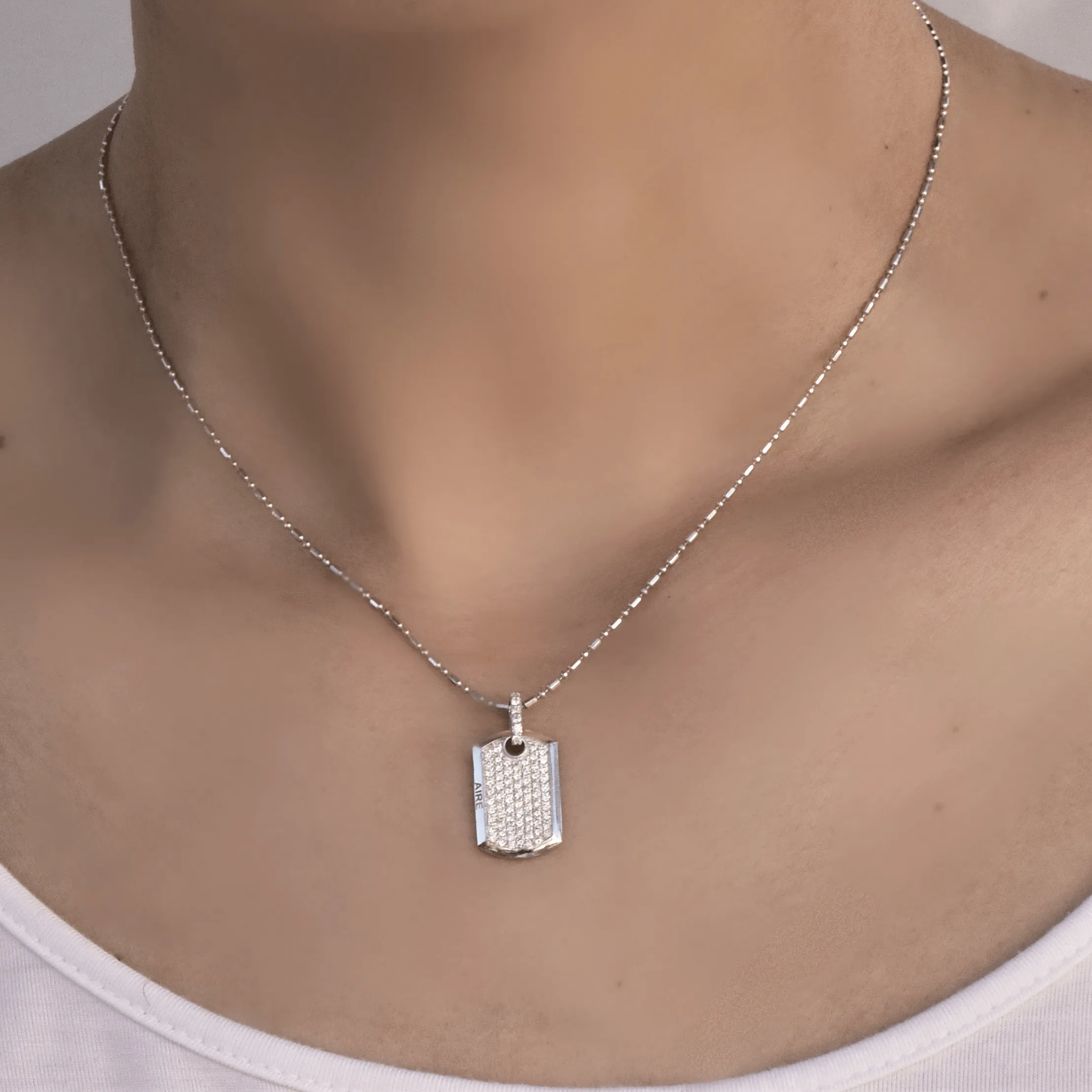 Mini Dog Tag - 18-Karat Solid White Gold  Full Diamond Dog Tag