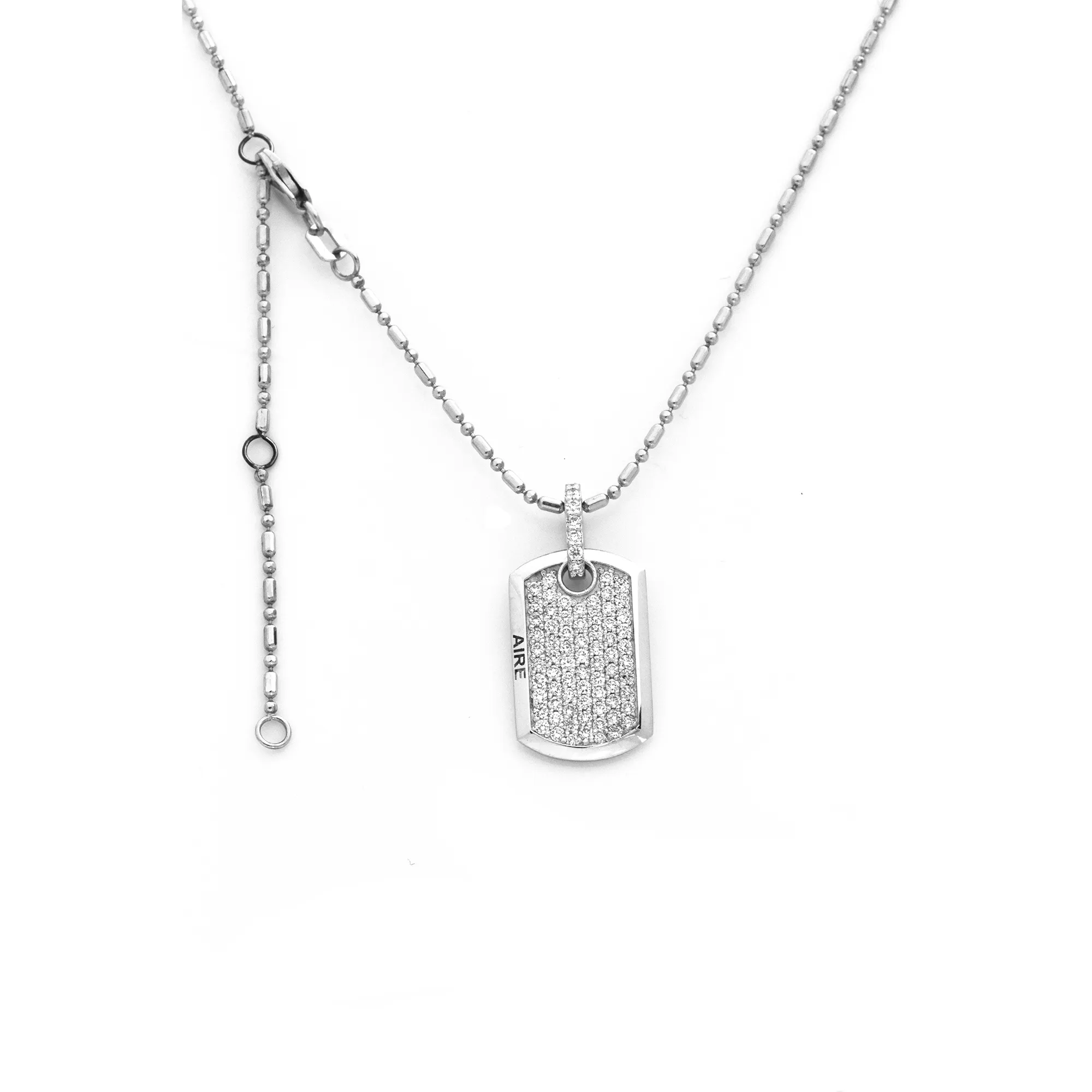 Mini Dog Tag - 18-Karat Solid White Gold  Full Diamond Dog Tag