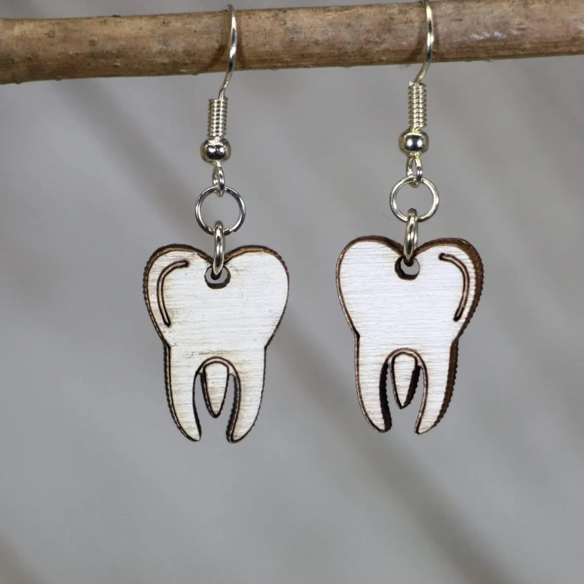 Molar Teeth Dangle Wooden Earrings by Cate's Concepts, LLC