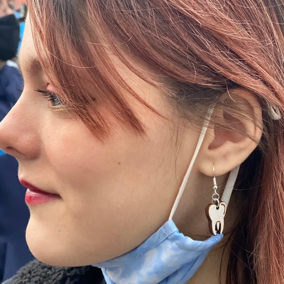 Molar Teeth Dangle Wooden Earrings by Cate's Concepts, LLC