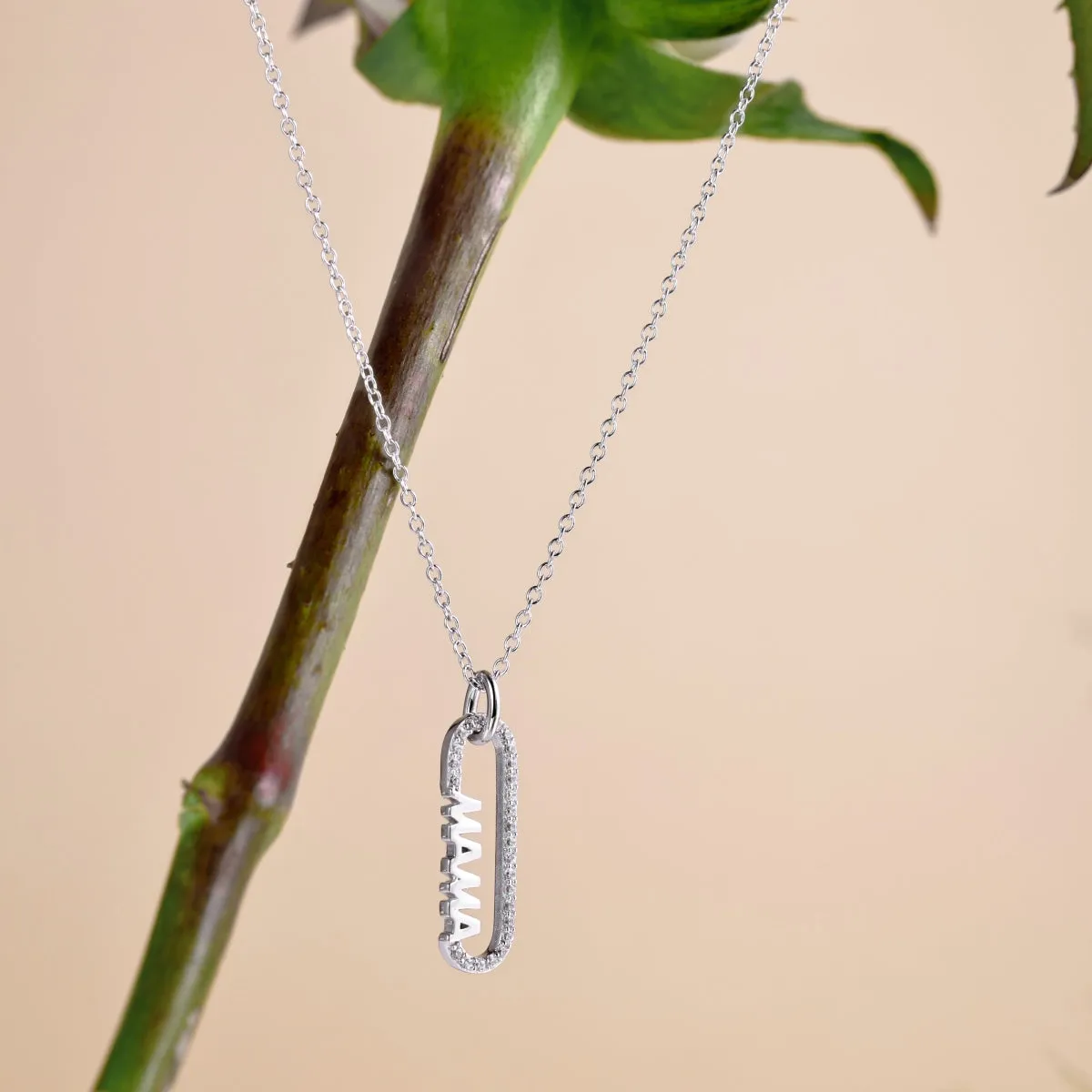 Mom Pavé Paperclip Pendant Necklace