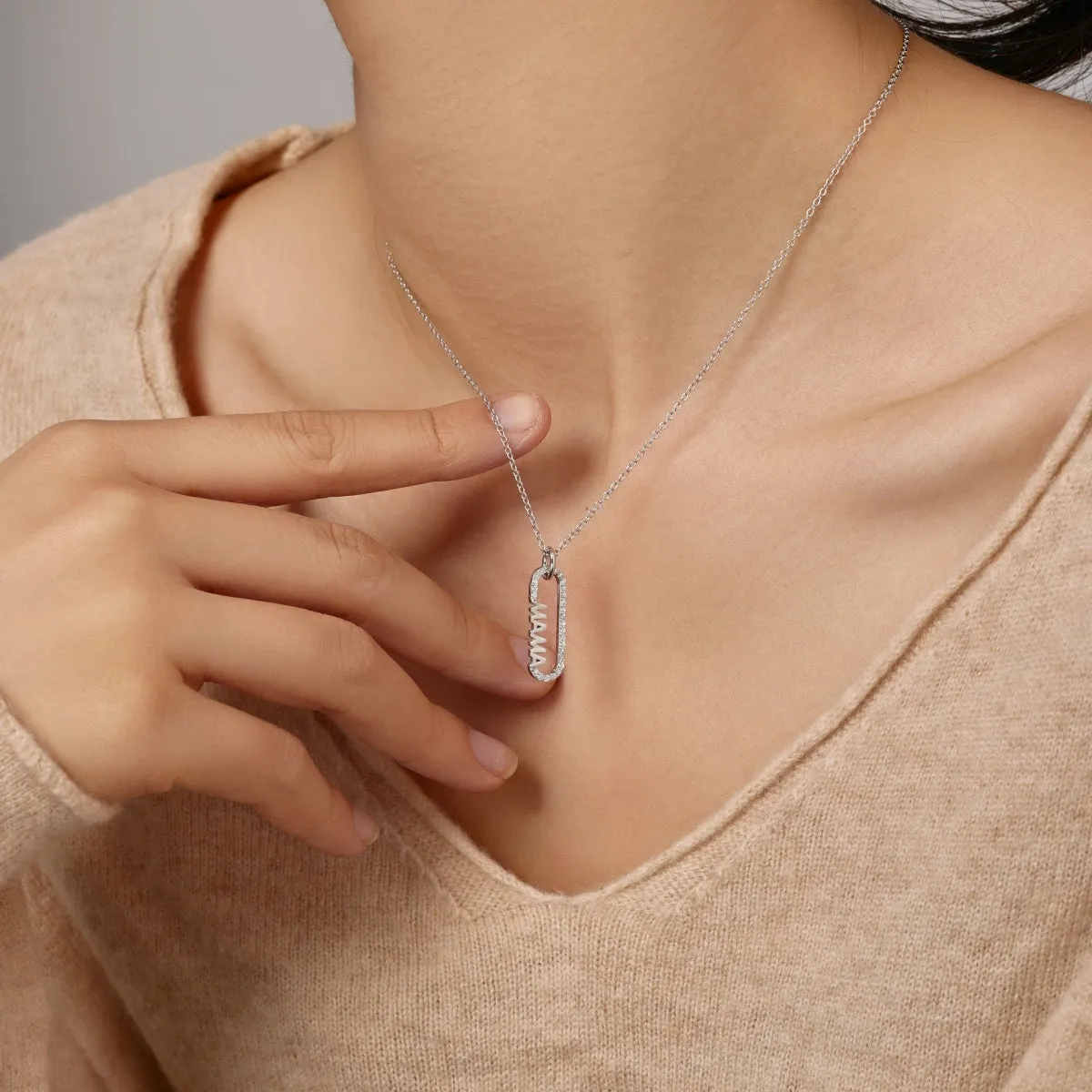 Mom Pavé Paperclip Pendant Necklace