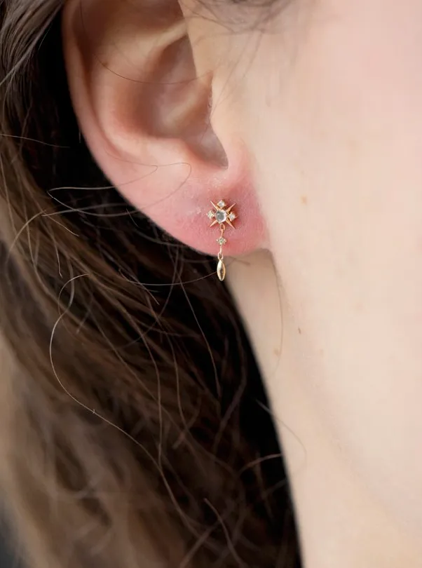 Moonstone & Diamonds Starburst Single Earring