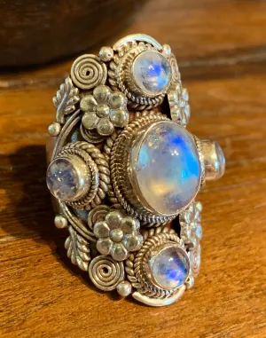Moonstone Flower Ring