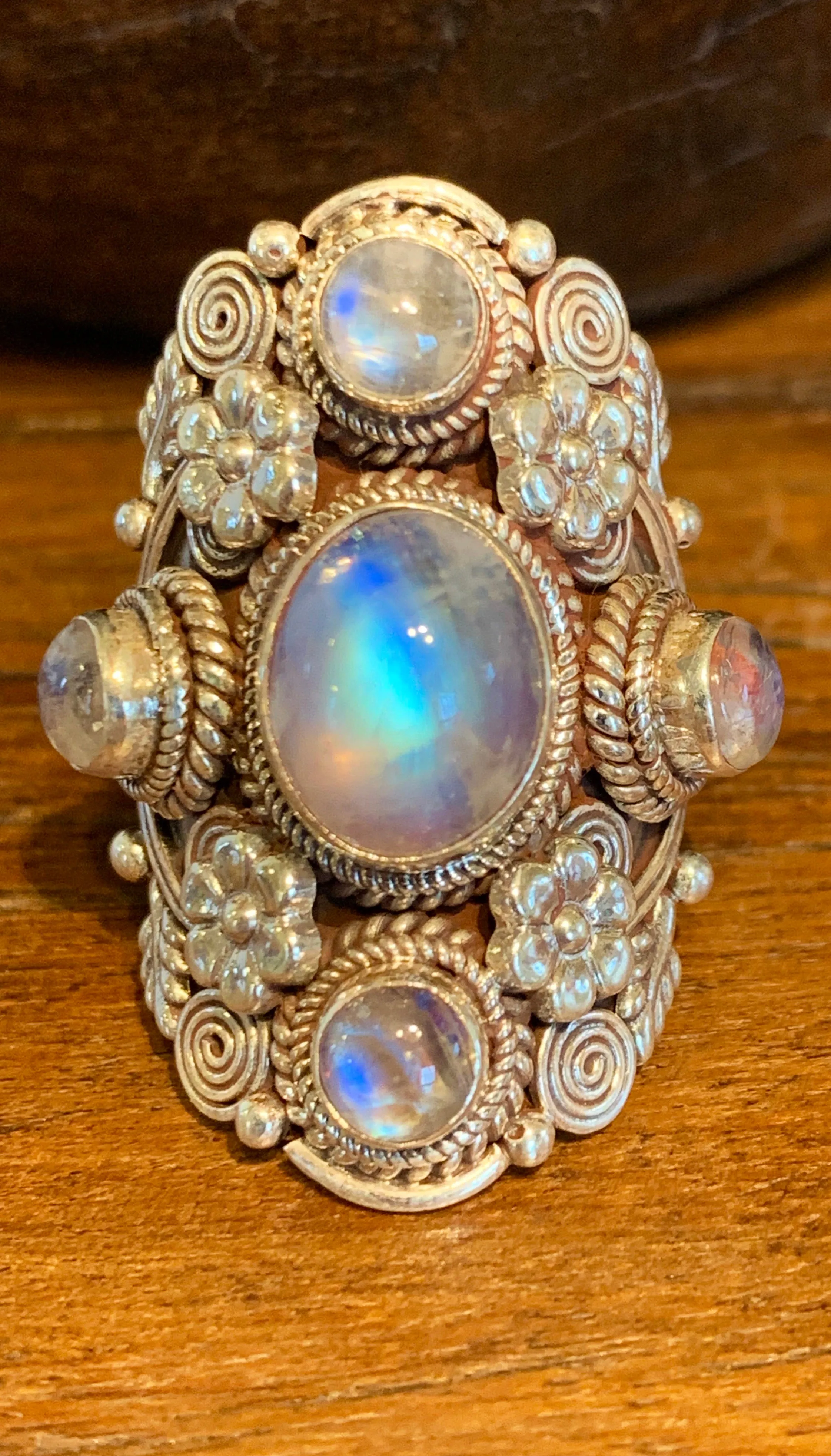 Moonstone Flower Ring