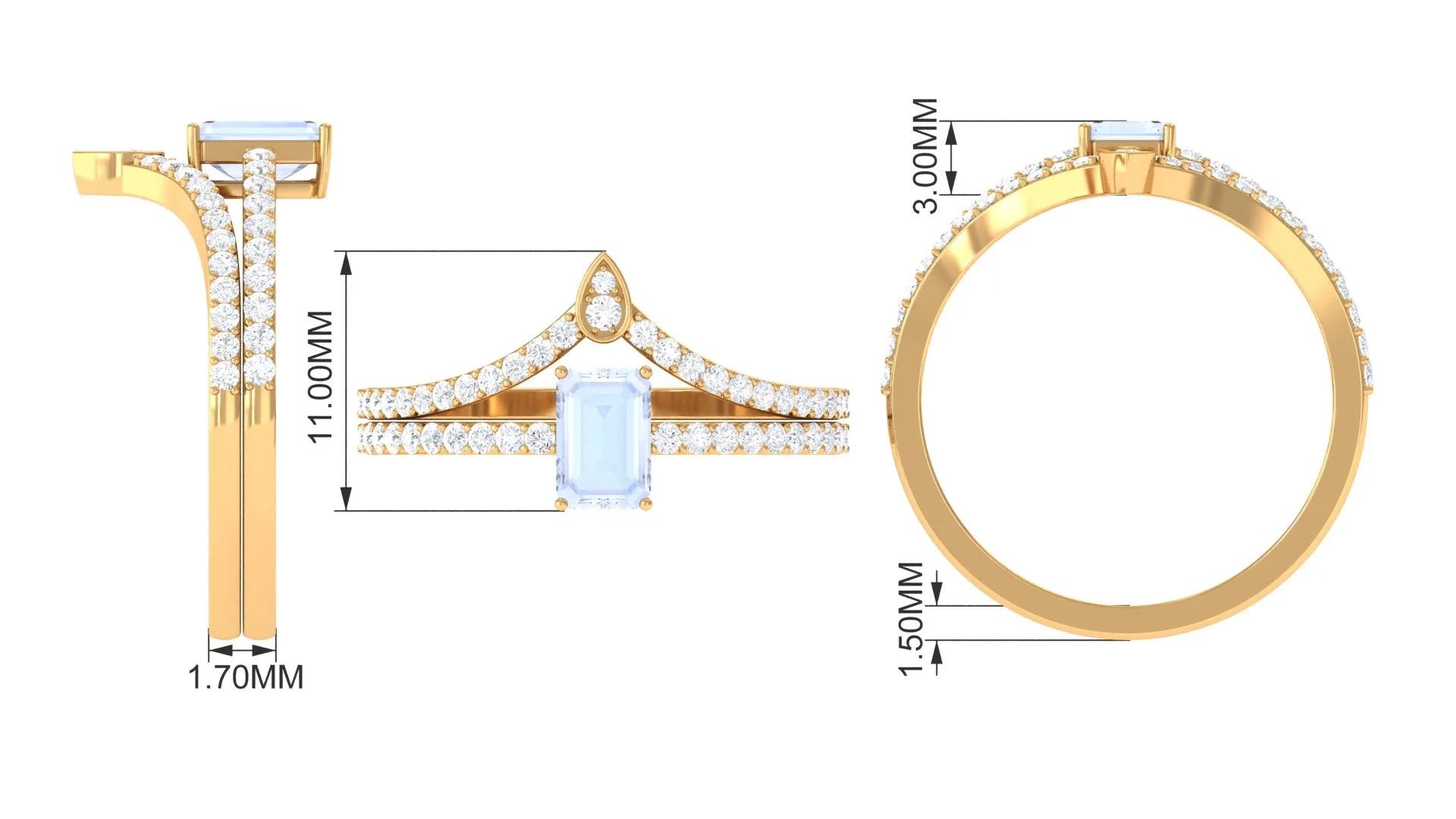 Moonstone Stackable Ring Set with Diamond