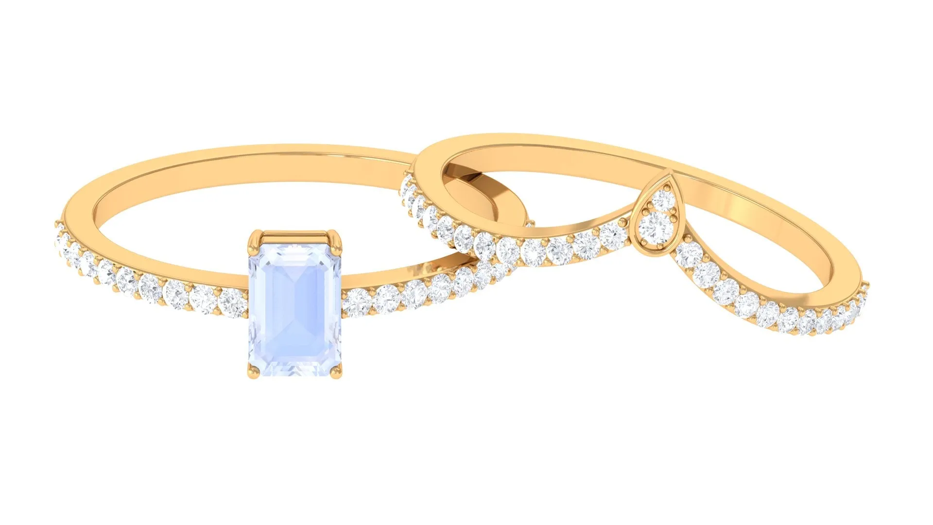 Moonstone Stackable Ring Set with Diamond