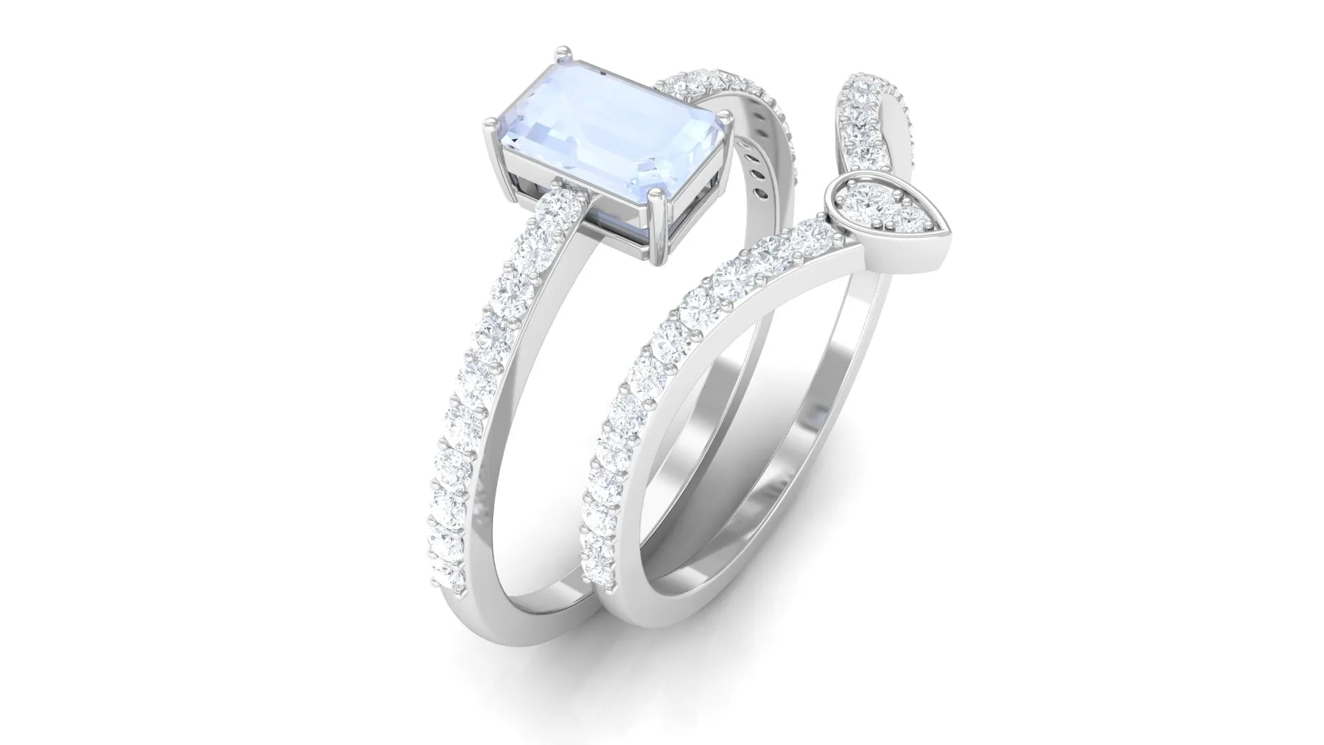 Moonstone Stackable Ring Set with Diamond