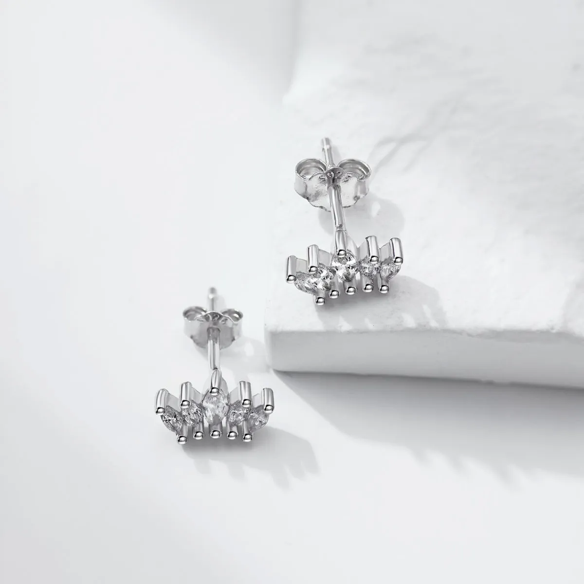 Multi Marquise CZ Curved Cluster Studs Earrings