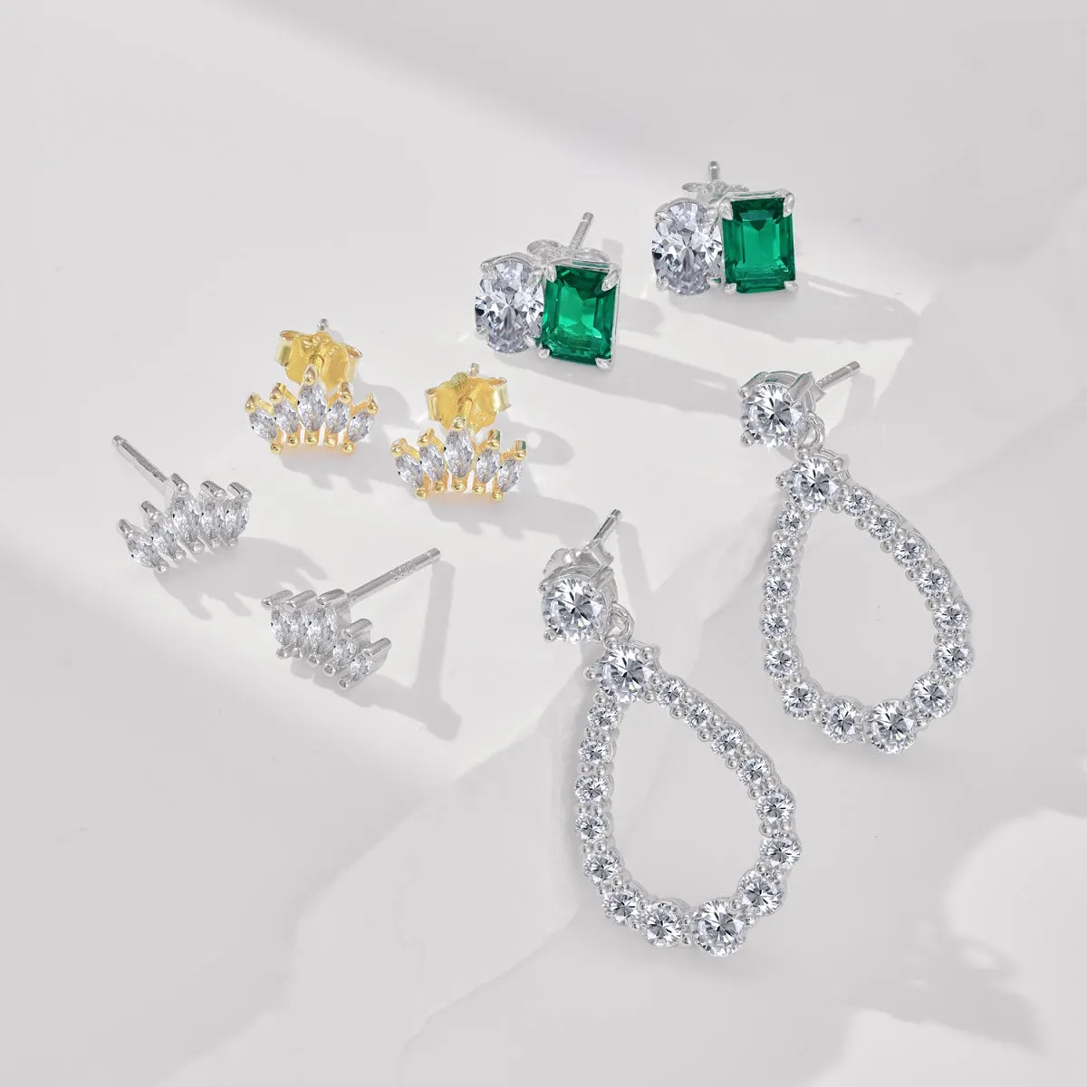 Multi Marquise CZ Curved Cluster Studs Earrings