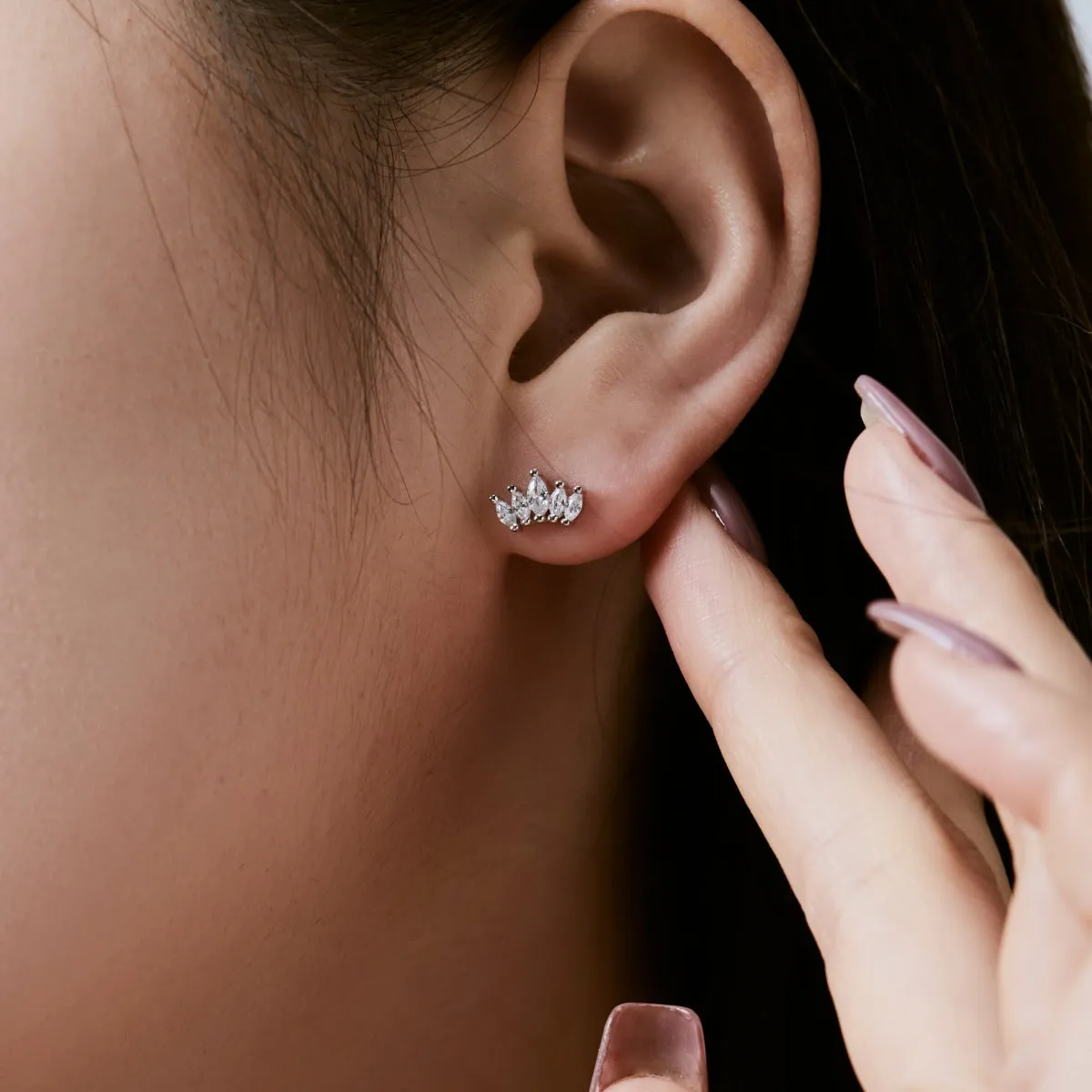 Multi Marquise CZ Curved Cluster Studs Earrings