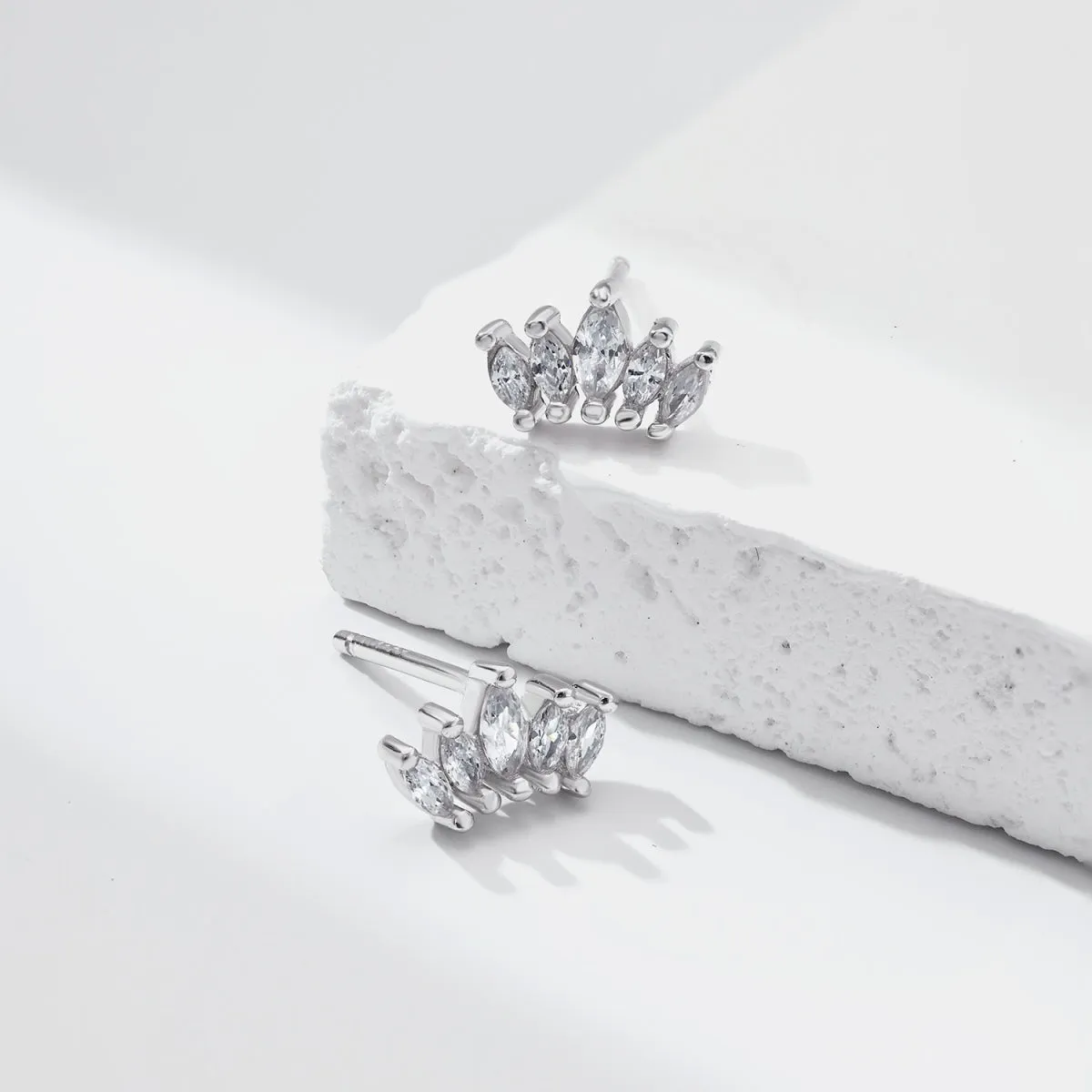 Multi Marquise CZ Curved Cluster Studs Earrings