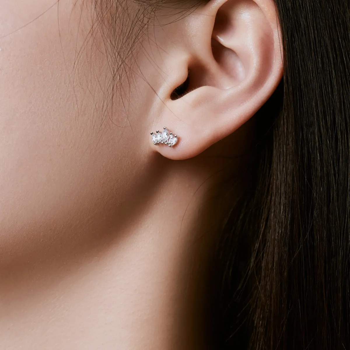 Multi Marquise CZ Curved Cluster Studs Earrings