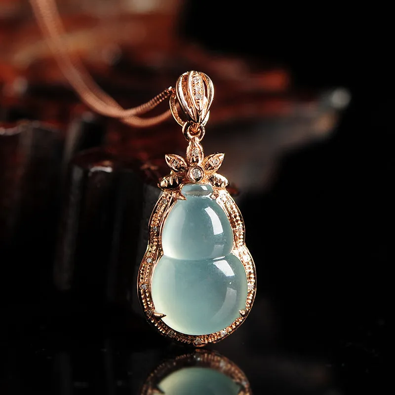 Natural Jade Pendant Jadeite Gold Gourd Pendant PT90