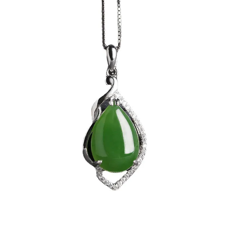 Natural Jade Pendant Nephrite Silver Zircon Pendant ZPT208