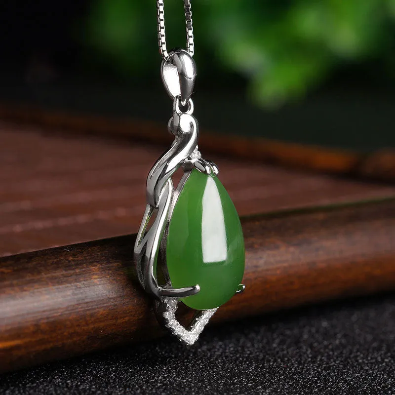 Natural Jade Pendant Nephrite Silver Zircon Pendant ZPT208