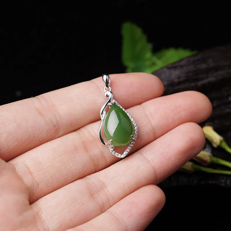 Natural Jade Pendant Nephrite Silver Zircon Pendant ZPT208