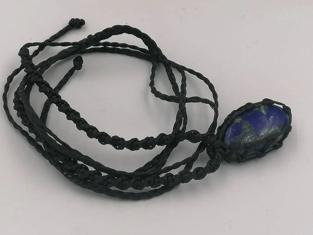 Natural Lapis Lazouli Handmade Wrapped Macrame Necklace - Healing Stone - Gift Idea - Protection