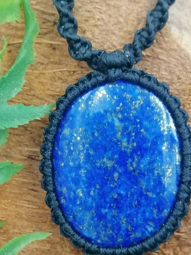 Natural Lapis Lazouli Handmade Wrapped Macrame Necklace - Healing Stone - Gift Idea - Protection