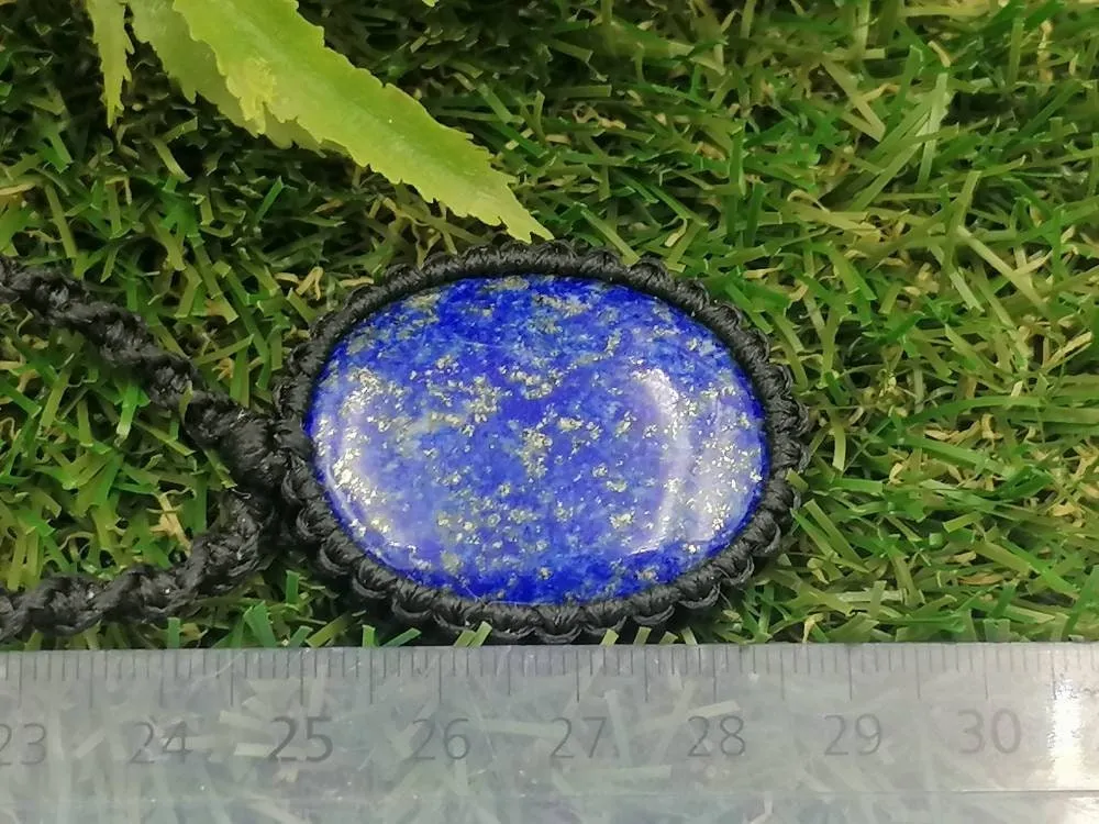 Natural Lapis Lazouli Handmade Wrapped Macrame Necklace - Healing Stone - Gift Idea - Protection