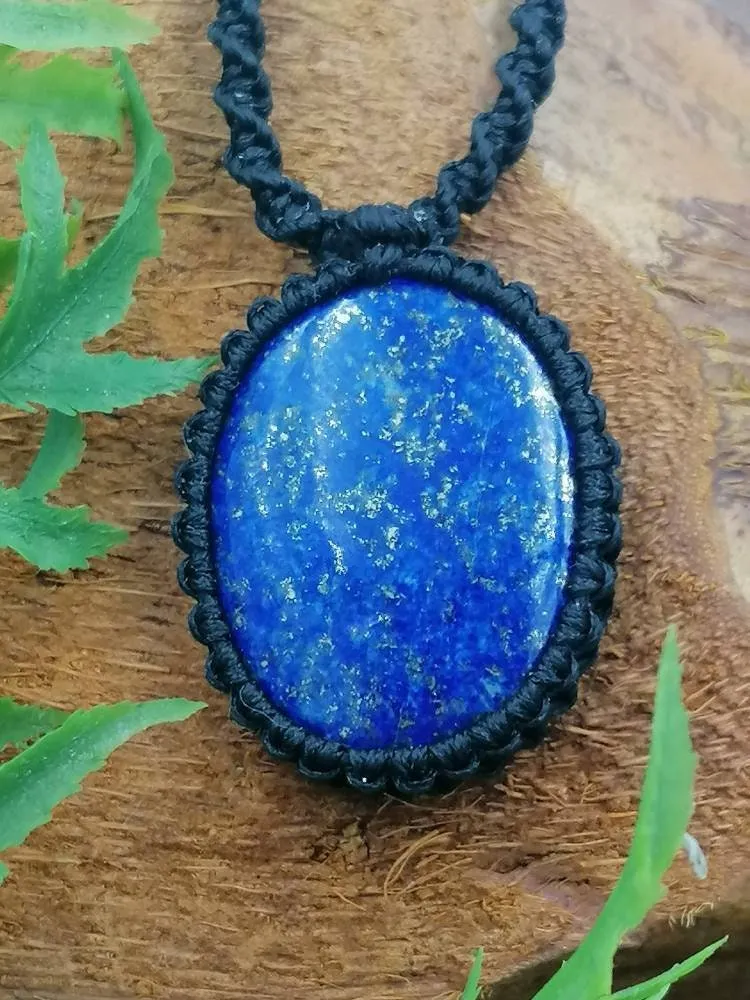 Natural Lapis Lazouli Handmade Wrapped Macrame Necklace - Healing Stone - Gift Idea - Protection