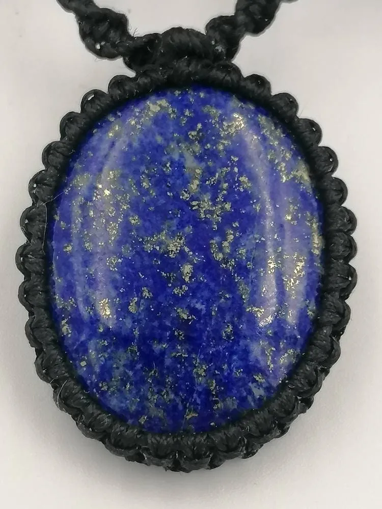 Natural Lapis Lazouli Handmade Wrapped Macrame Necklace - Healing Stone - Gift Idea - Protection