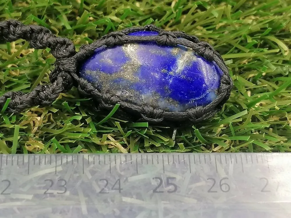Natural Lapis Lazouli Handmade Wrapped Macrame Necklace - Healing Stone - Gift Idea - Protection