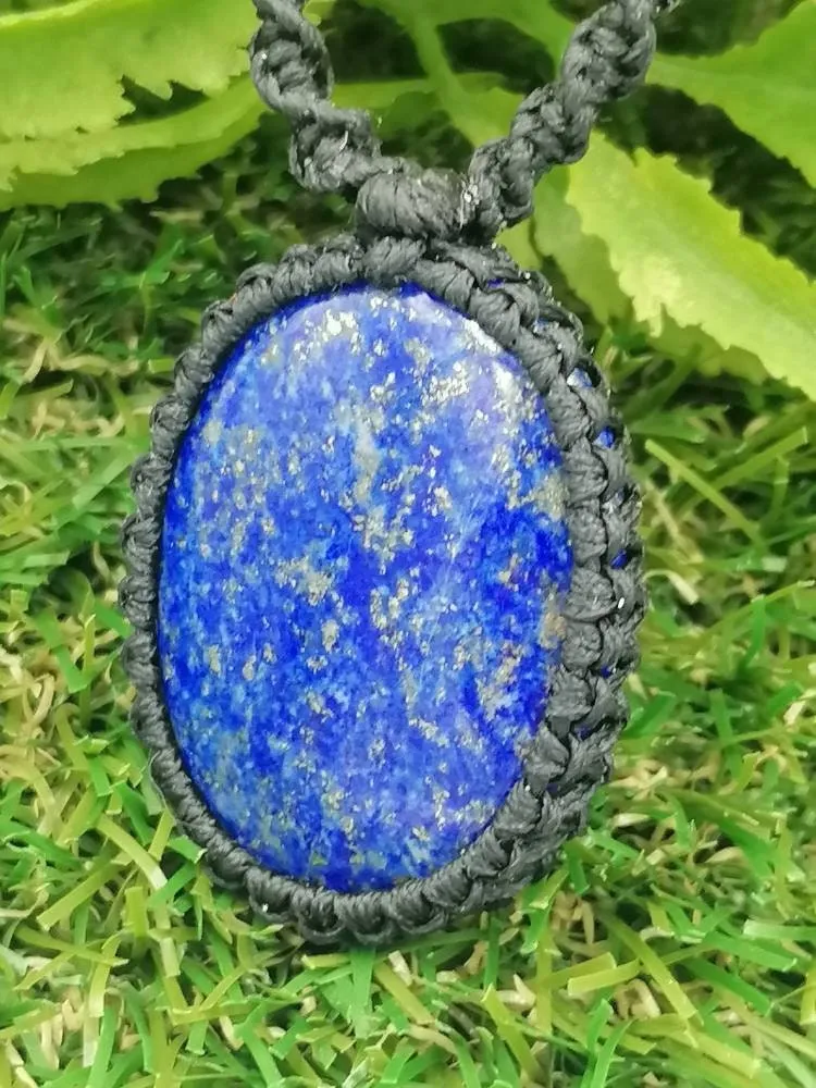Natural Lapis Lazouli Handmade Wrapped Macrame Necklace - Healing Stone - Gift Idea - Protection