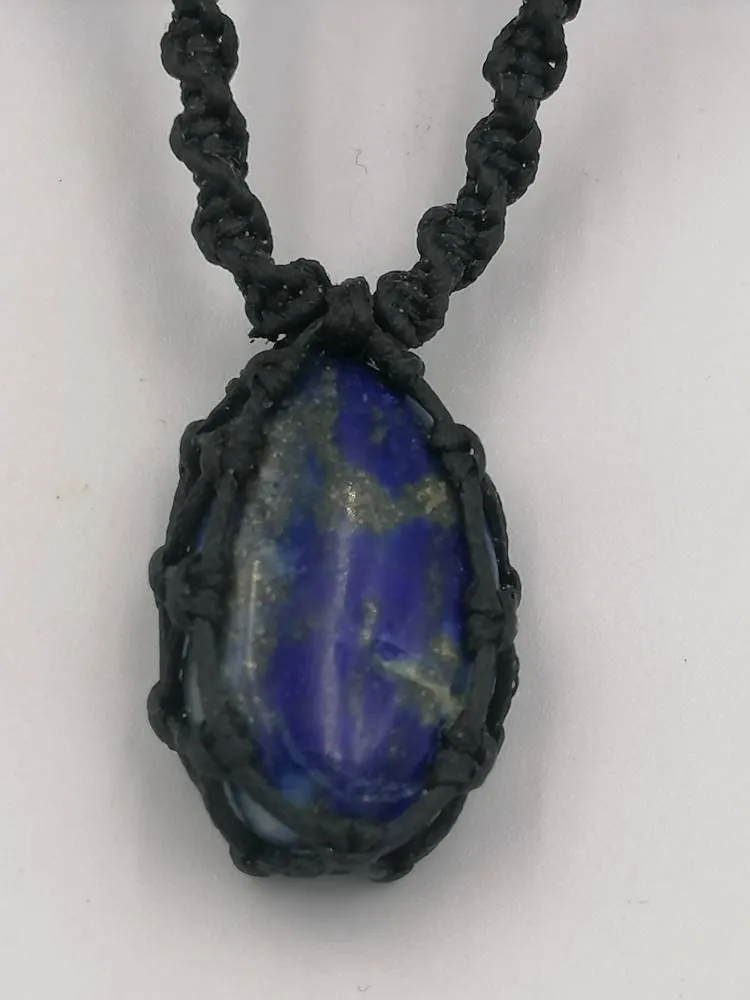 Natural Lapis Lazouli Handmade Wrapped Macrame Necklace - Healing Stone - Gift Idea - Protection