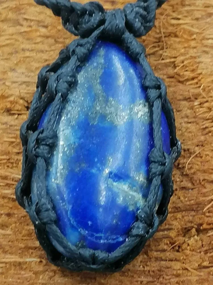Natural Lapis Lazouli Handmade Wrapped Macrame Necklace - Healing Stone - Gift Idea - Protection