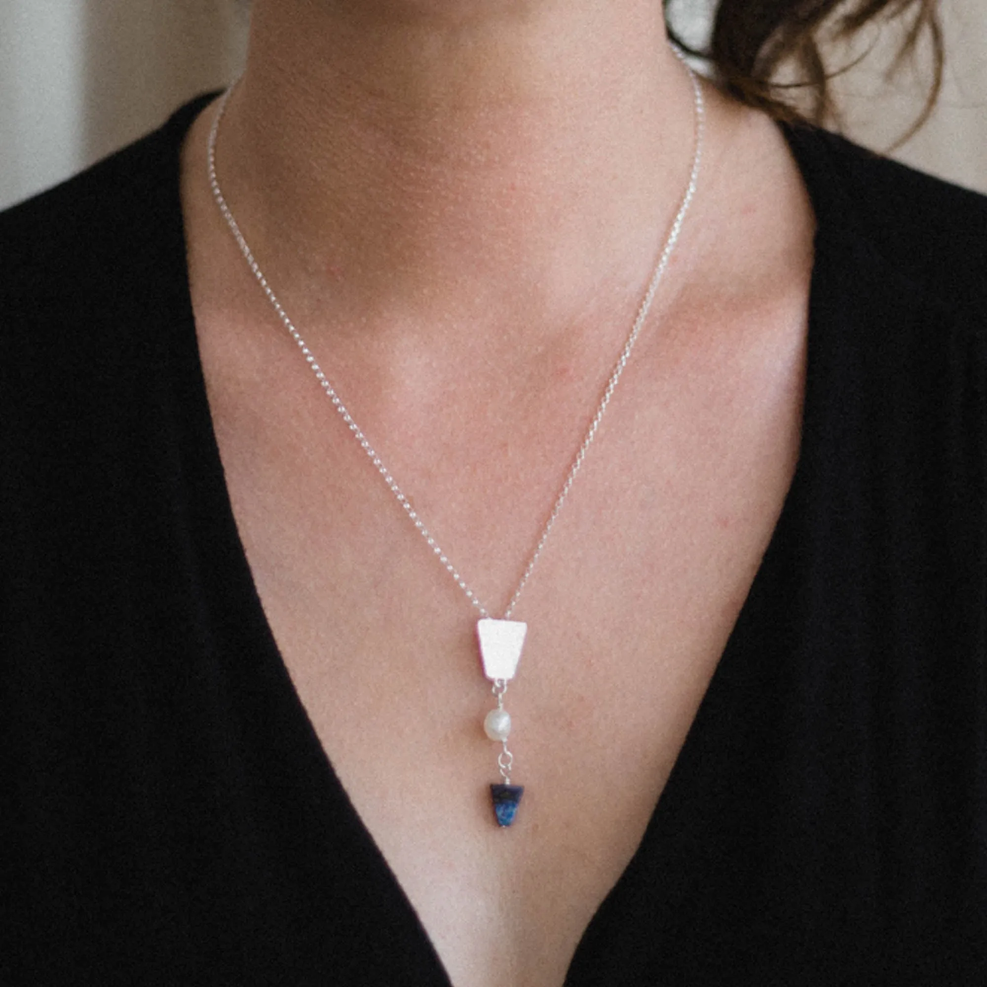 Nefertiti Lapis Lazuli and Pearl Drop Pendant