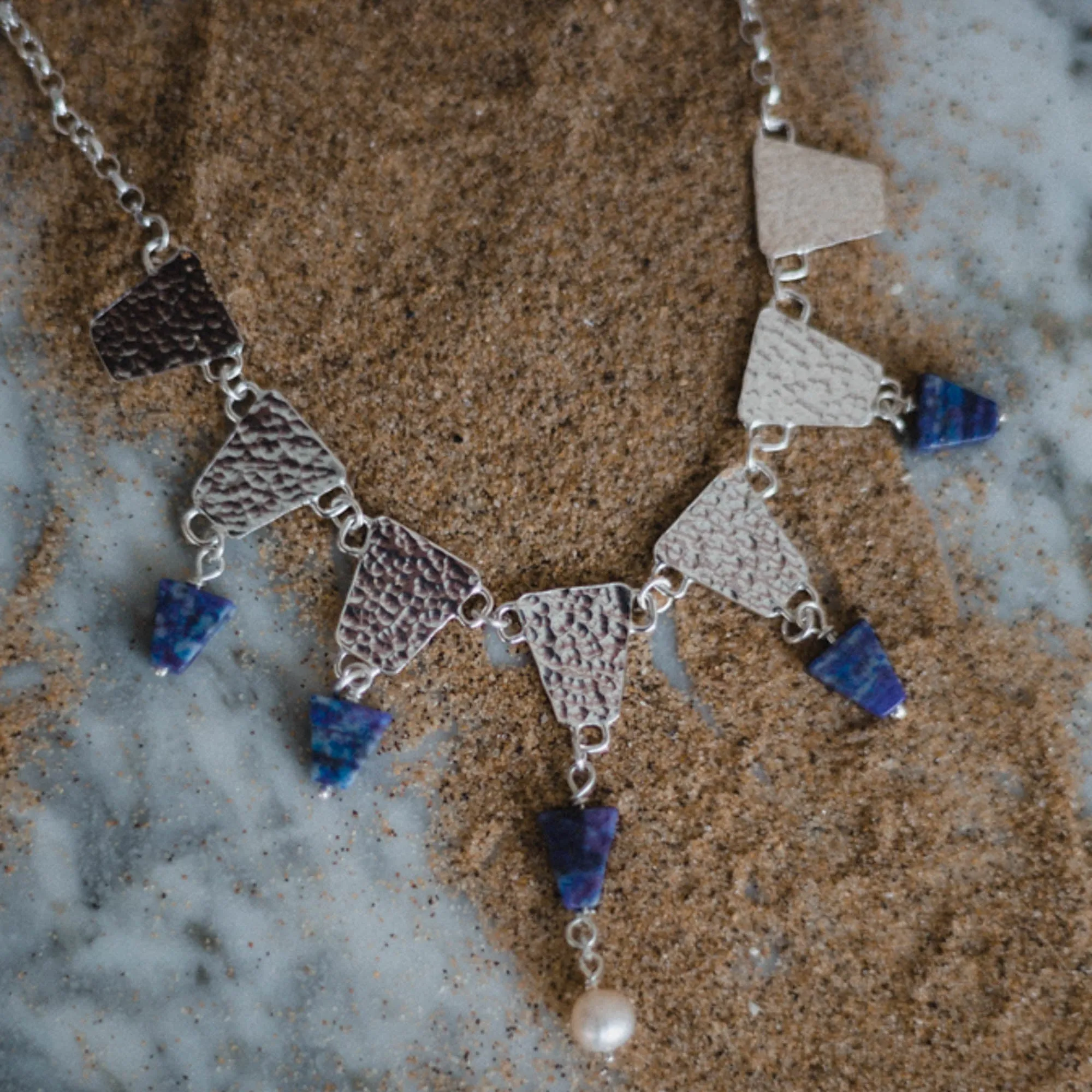 Nefertiti Regal Lapis Lazuli and Pearl Necklace